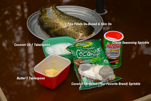 image shows ingredients needed to preapre coconut pike delight