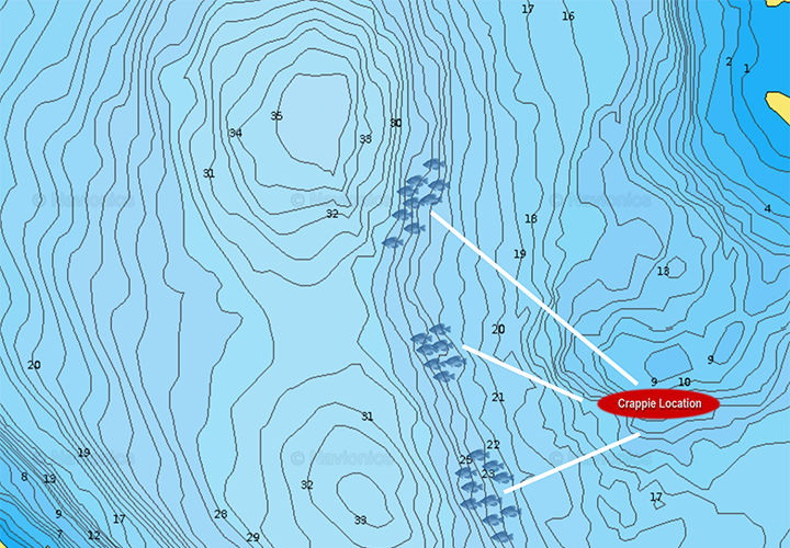 imqge of lake map that reveals crappie locations on recent fishing trip