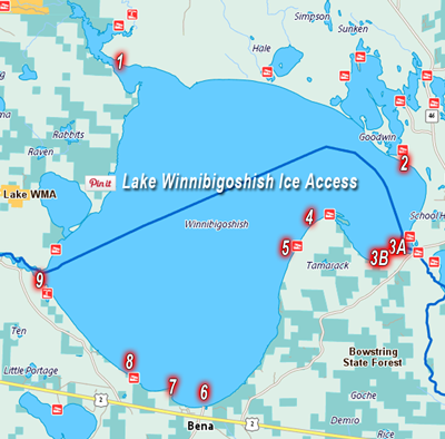 image of lake winnie ice access map