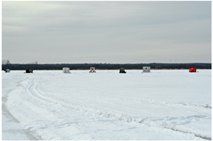 image of ice fishing shelters