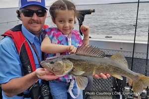 image of father and daughter with big walleye