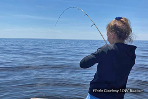 image of girl reeling in fish