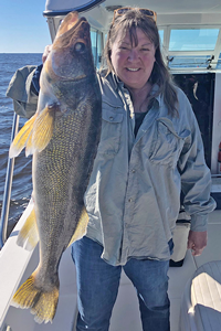 image of woman with trophy walleye caught on lake of the woods