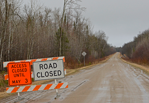 image of the closed access road at bowstring lake south