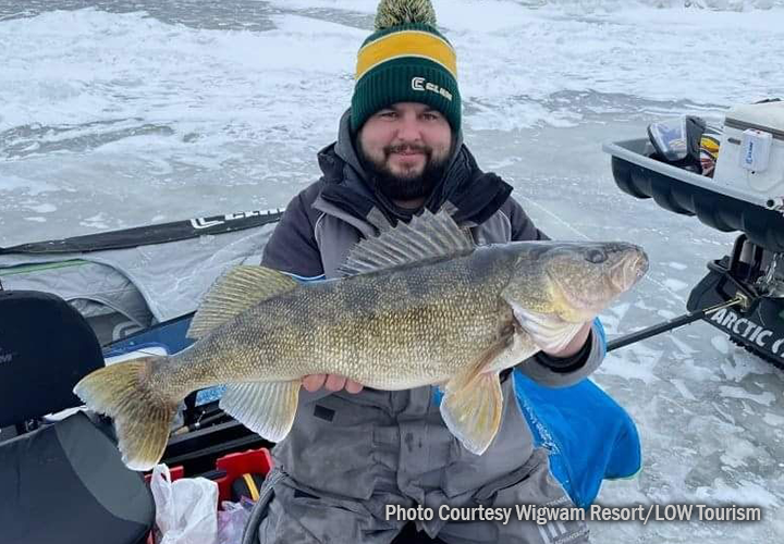 image of angler holding big walleye caught on Lake of the Woods