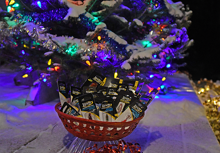 image of Lindy ice fishing lures under the Christmas Tree