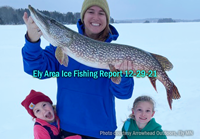image of mother and daughters ice fishing for northern pike