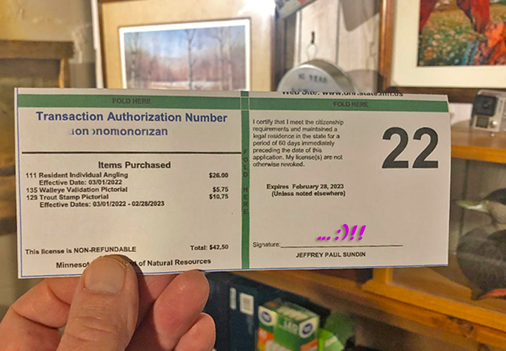 image of Jeff Sundin's minnesota fishing license