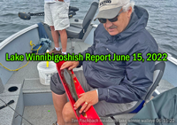 image of Tim Fischbach measuring a walleye caught on lake winnie