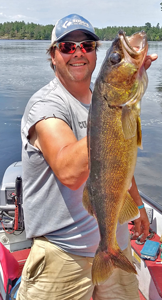 image of fishernman holdiung big walleye caught in the Ely MN area