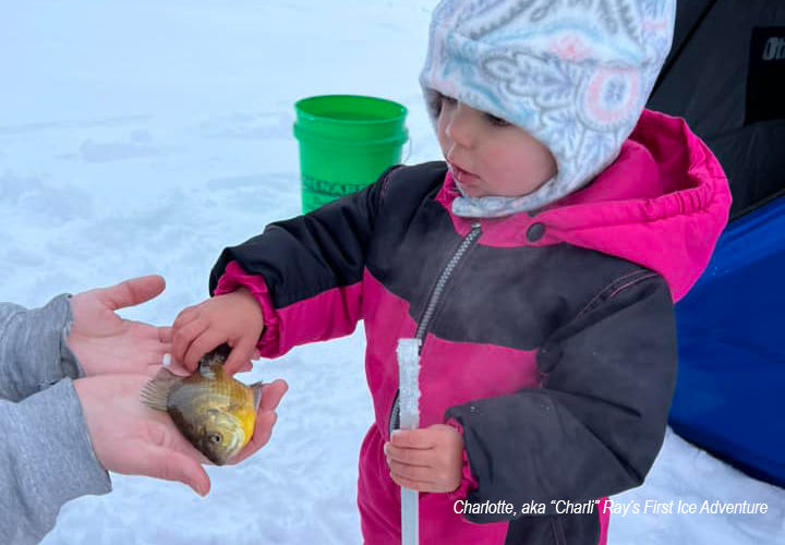 image of Charlotte Ray on her first ice fishing trip