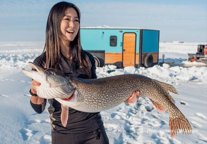 image of the Girl of Ten Thousand Lake on the ice at Lake of the Woods