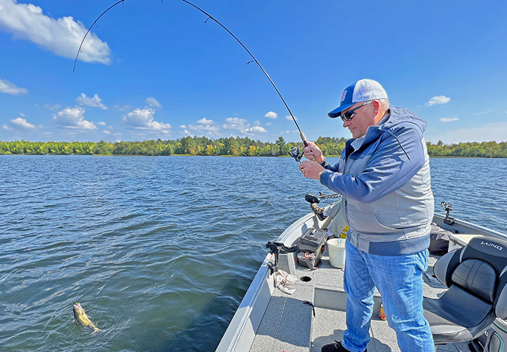 image of paul kautza catching a nic size walleye