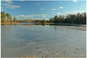 image of lake with partial ice cover