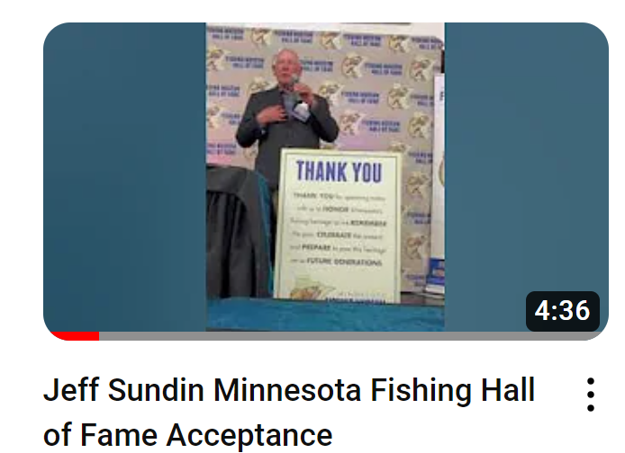 image links to video of Jeff sundin's fishing hall of fame acceptance speech