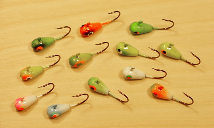 image of Jeff Sundin's original Bug Eyed Shorty Jigs and the original colors available