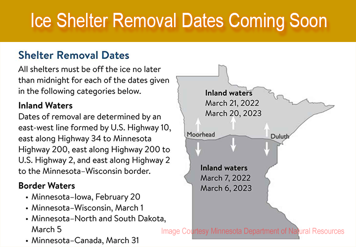 image of Minnesota ice shelter removal date map