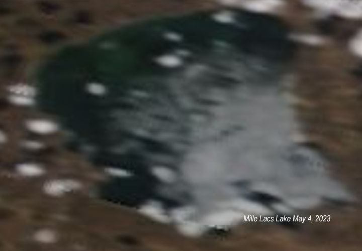Satellite image of Lake Mille Lacs on My 4 2023