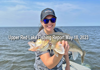 image of Kelly Damon with big walleye caughton Upper Red Lake