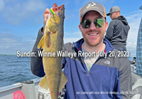 image of Ian Dallas with nice Winnie Walleye links to fishing report by Jeff Sundin