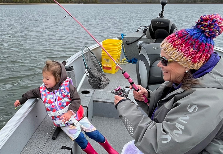 Image of the Hippie Chick fishing with grandaughter charlotte ray