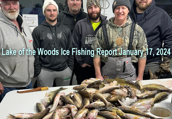 image of ice fishing group with walleyes piled up on fish cleaning table