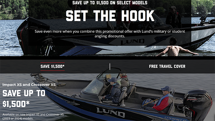 image links to Rays Sport and Marine special set the hook savings promotion on Lund Boats