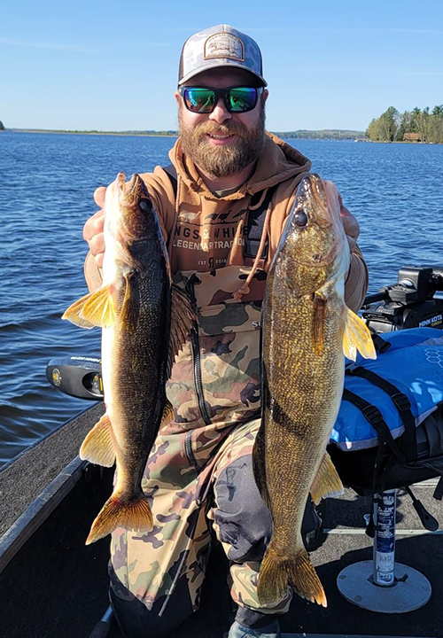 image of Joe Billiar holding nice size walleyes caught on Gull Lake