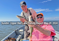 image of Roger Will and Bill Linder holding a pair of walleyes they caught on Upper Red Lake