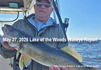 image of walleye fisherman holding large fish he caught while on a charter boat from Arnesen's Rocky Point Resort