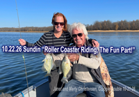 image of Janet and Marty Christensen holding a pair of crappies they caught together 